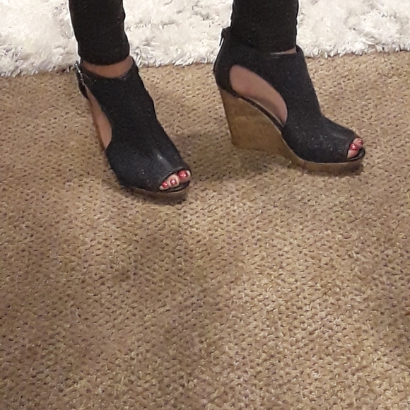 Navy Blue Espadrille Wedge Heels - Picture 1 of 11